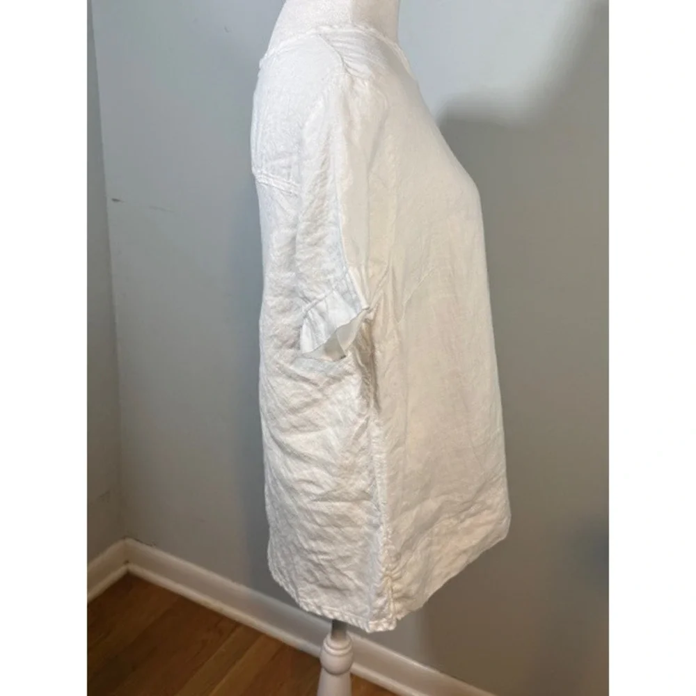 FLAX I Am Forever Young Linen Top S White NWT Short Sleeve Side Slits Lithuania
